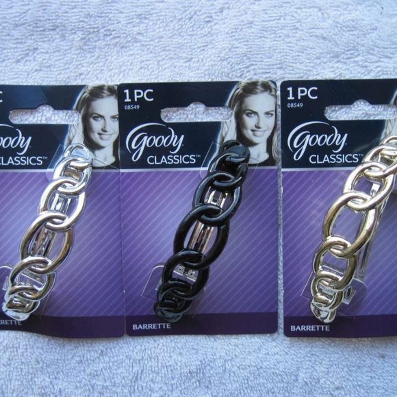 Interlocking Rings Goody Plastic Hair Barrette Metal Back Silver Gold Black Ring - Picture 1 of 16
